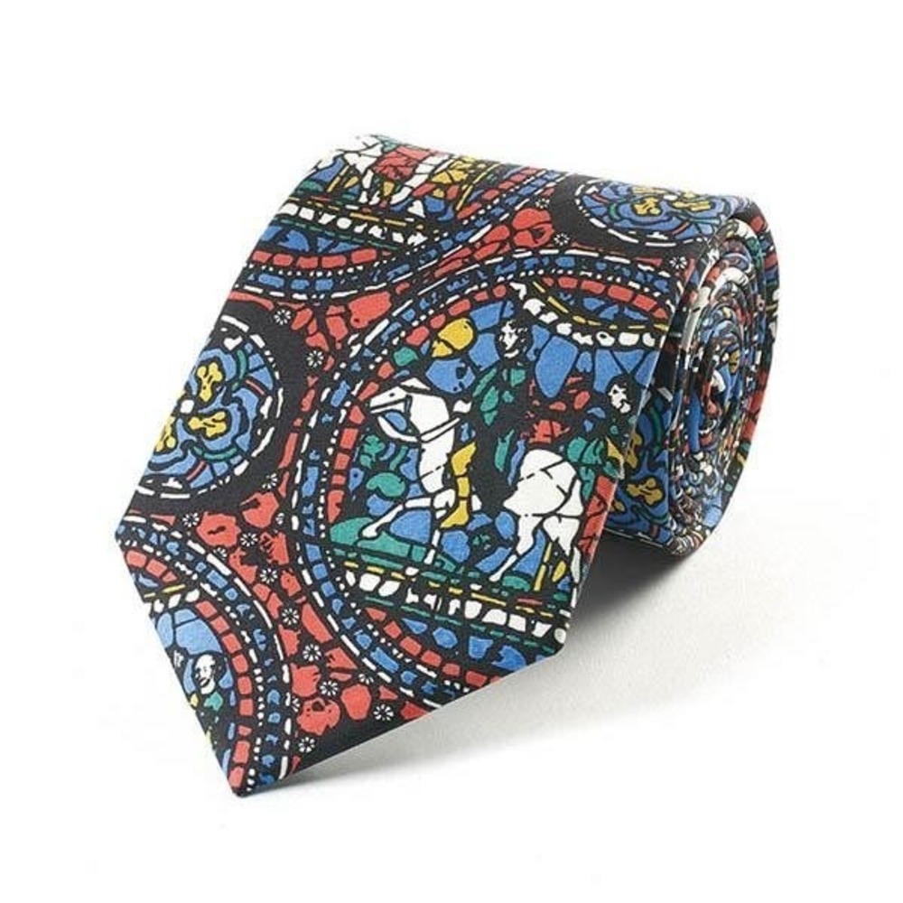 Fox & Chave Tie Mens Stained Glass Print Silk Multi Colored Horse Riding